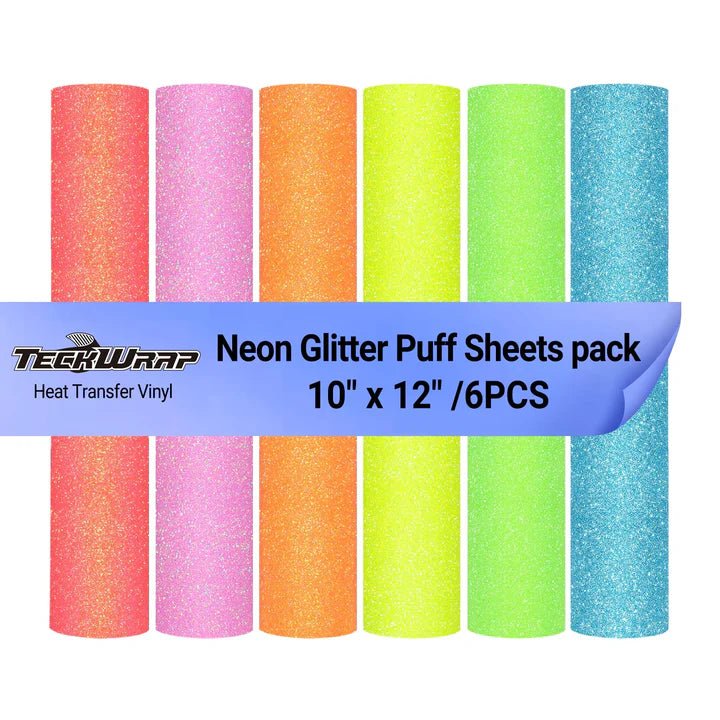 TeckWrap Neon Glitter Puff Heat Transfer Vinyl Sheets - 6 PCS/ 25 cm × 30 cmIT CareHeat Transfer Vinyl