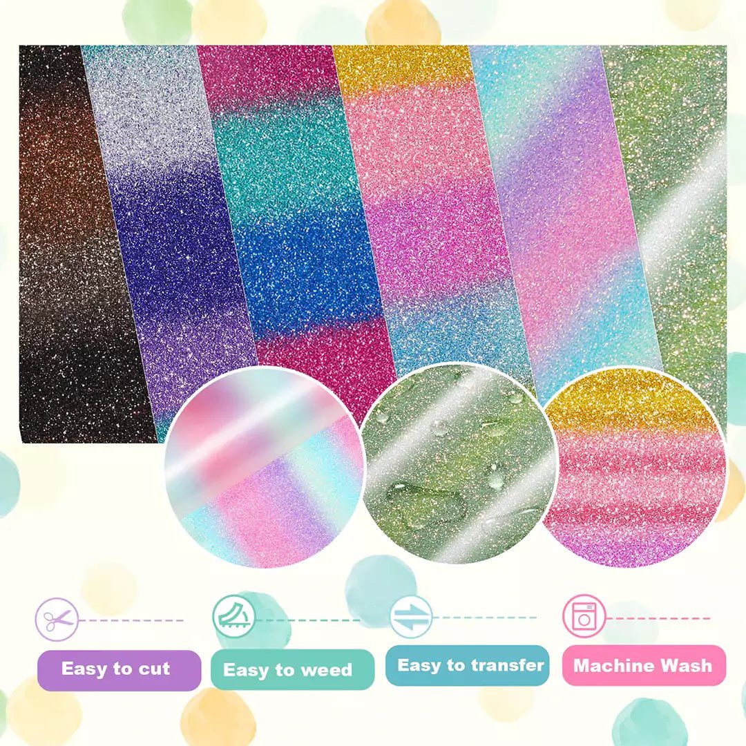 TeckWrap Ombré Glitter Heat Transfer Vinyl Sheets Pack – 7 Colors / 25.5cm x 30.5cmIT CareHeat Transfer Vinyl