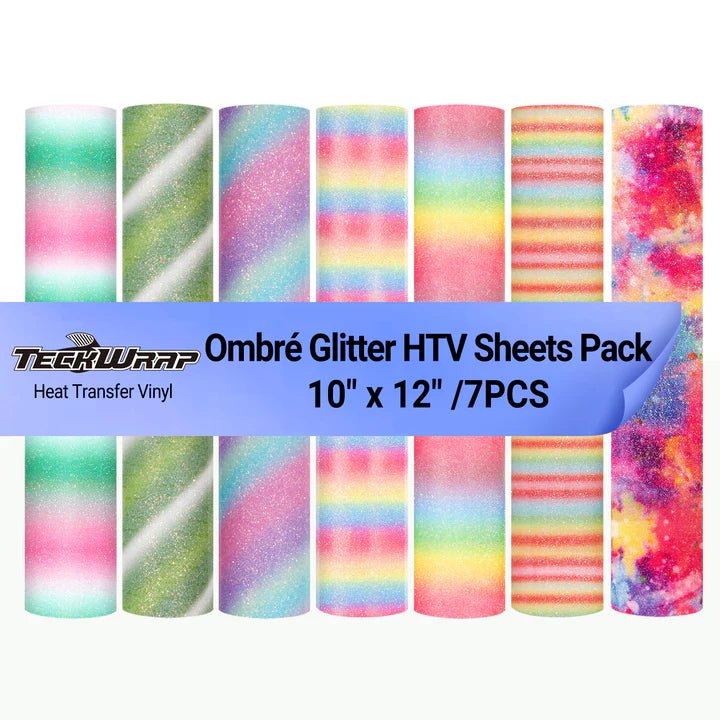 TeckWrap Ombré Glitter Heat Transfer Vinyl Sheets Pack – 7 Colors / 25.5cm x 30.5cmIT CareHeat Transfer Vinyl