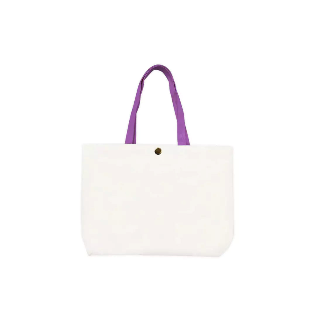 Plain Cotton Tote Bag with Button Closure and Colorful Handles &#8211; 8.5 in x 10.5 in/ Available in Multi-Color Handles/ Printing not Included