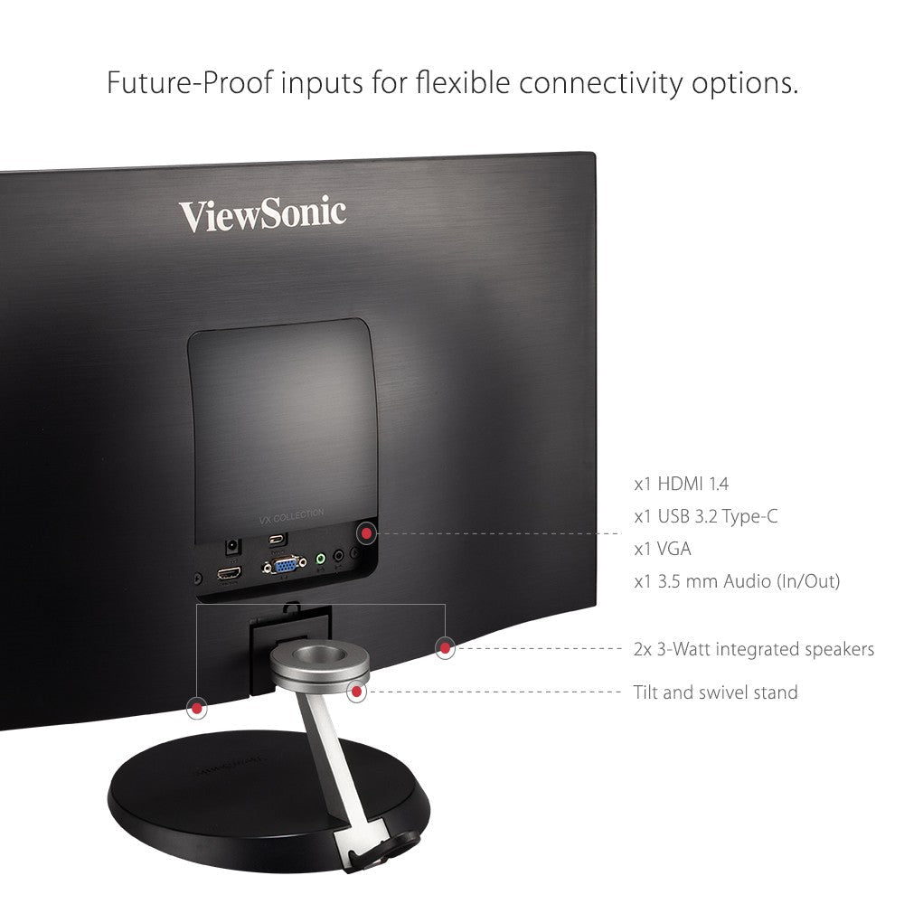VIEWSONIC 24" VX2485 MHU 24" 1080p Thin - Bezel IPS Monitor with 60W USB C and HDMIIT CareMonitor