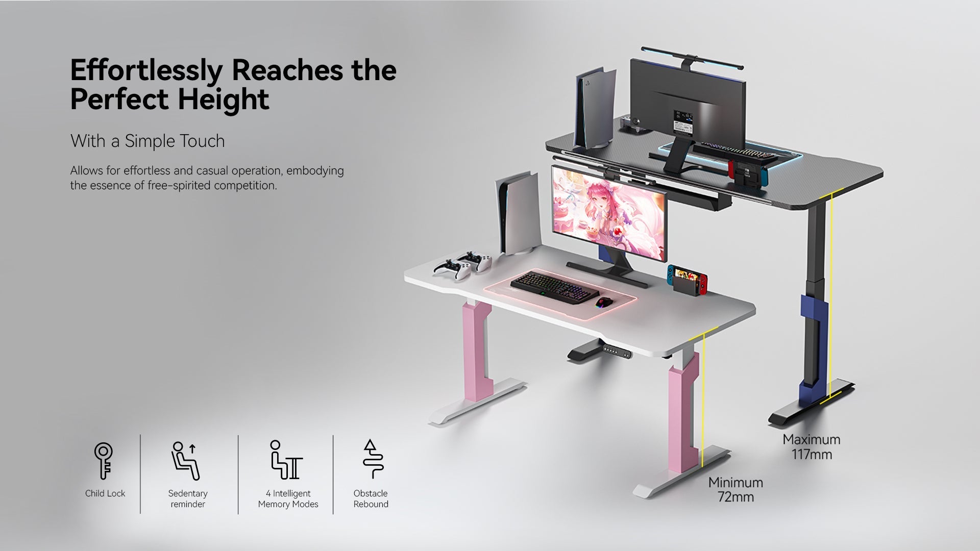 XD2S RGB Height Adjustable Gaming Desk 140x70cm – Electric Sit Stand Desk Black/BlueIT CareGaming Desk