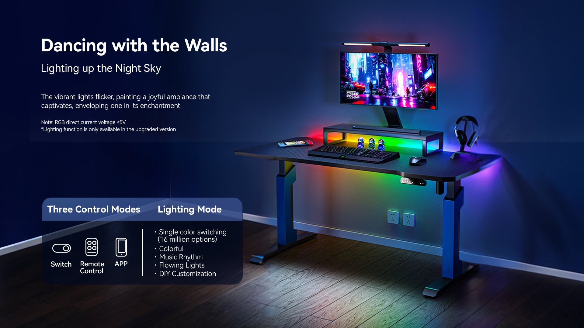 XD2S RGB Height Adjustable Gaming Desk 140x70cm – Electric Sit Stand Desk Black/BlueIT CareGaming Desk