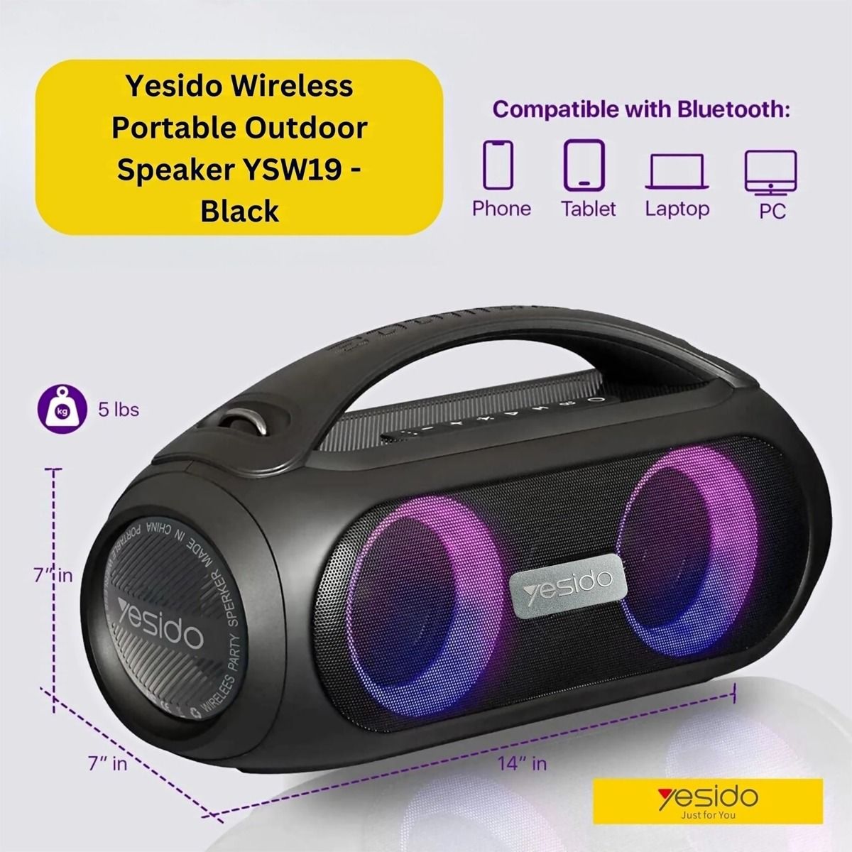 Yesido YSW19 Wireless Portable Outdoor Speaker – Black