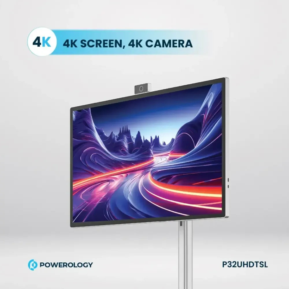 Powerology 32" 4K UHD Android Smart Tablet with Stand – 8GB RAM, 128GB Storage, Wi-Fi 6 (Silver)