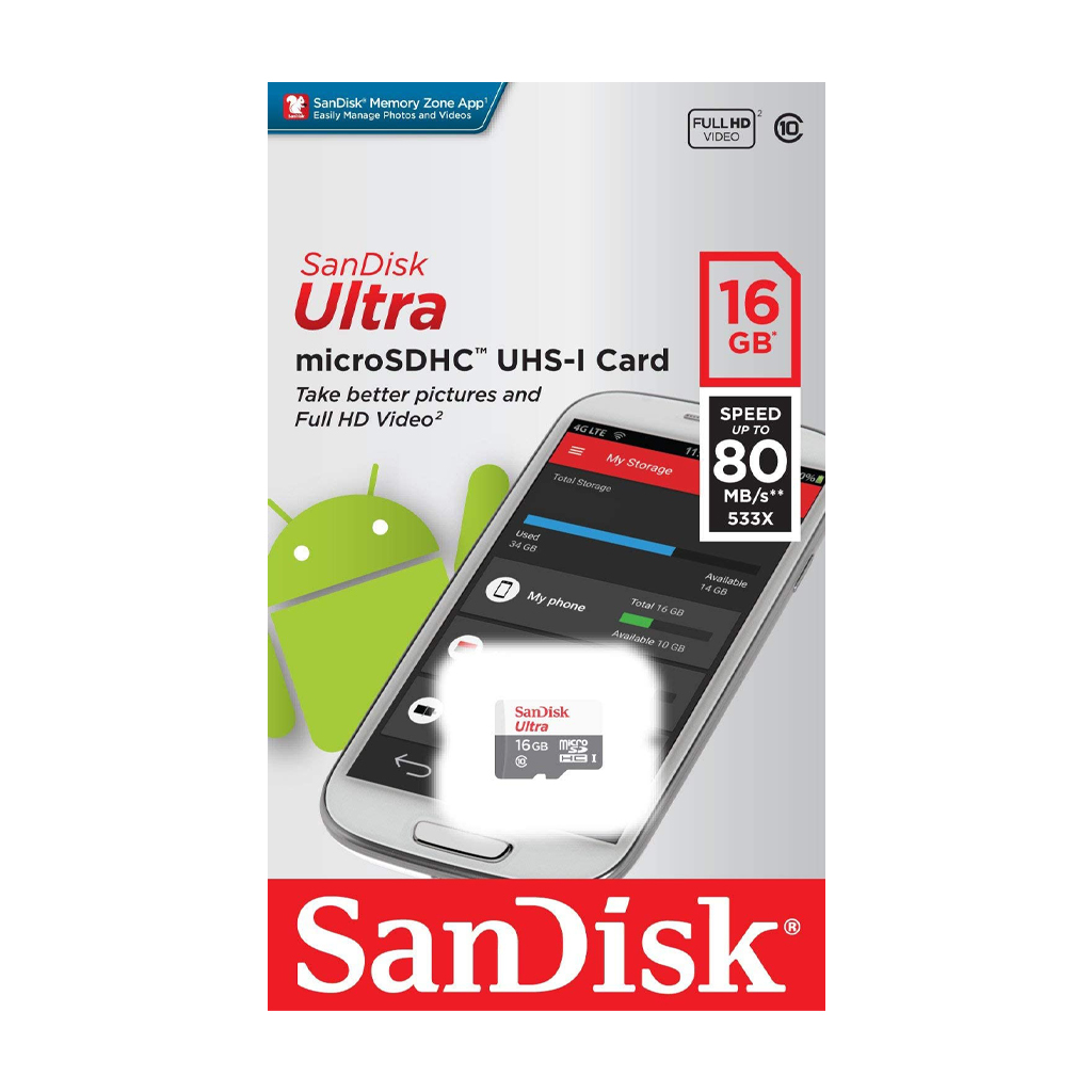 SanDisk Ultra 16GB 80MB/s UHS-I Class 10 microSDHC Card